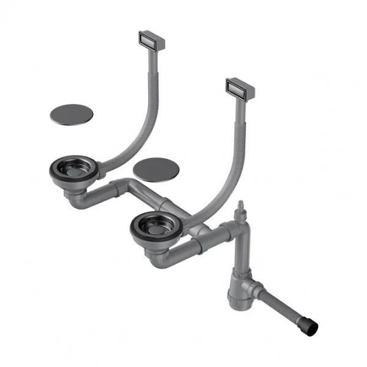 Арматура для двухчашевых кухонных моек Omoikiri WK-2C GM 4956498 с прямоугольными переливами и декоративными элементами для корзины, вороненая сталь