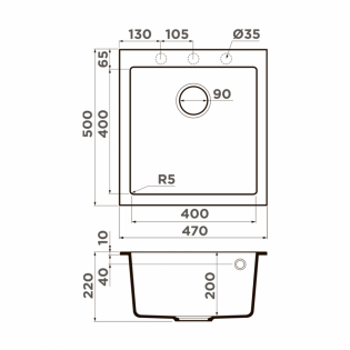 Мойка кухонная Omoikiri Bosen 47A GB 4993815 Artceramic, графит