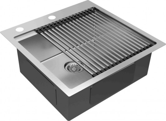 Комплект мойка кухонная Paulmark Kroner 51 Pro из нержавеющей стали с ролл-матом Pro PM705151-BS+R405-BS, нержавеющая сталь