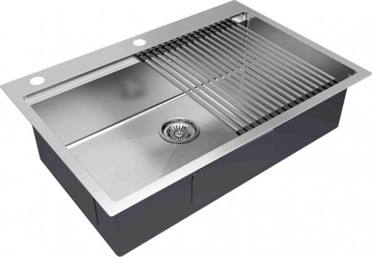 Комплект мойка кухонная Paulmark Kroner 75 Pro из нержавеющей стали с ролл-матом Pro PM707551-BS+R405-BS, нержавеющая сталь